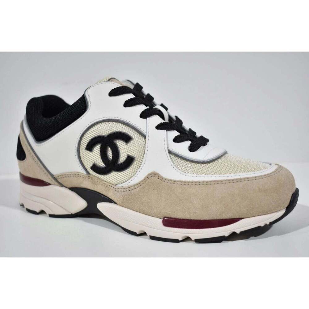 Chanel 22S White Ivory Beige Black CC Logo Tie Flat Runner Trainer Sneaker 41 - Picture 4 of 11